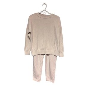 Barefoot Dreams CozyChic Lite Lounge Set Almond Beige Sweater Pants M Minimalist